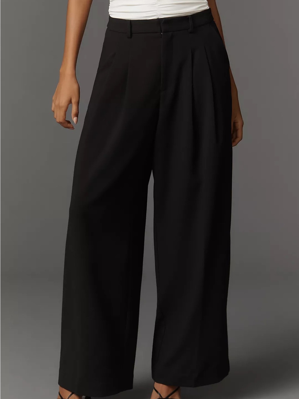 Anthropologie Black Avery Wide-Leg Pleated Trousers By Maeve